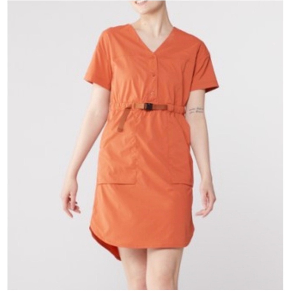 REI Co-op Women Orange Sahara Utility Hiking Dress Medium Short Sleeve Belted
